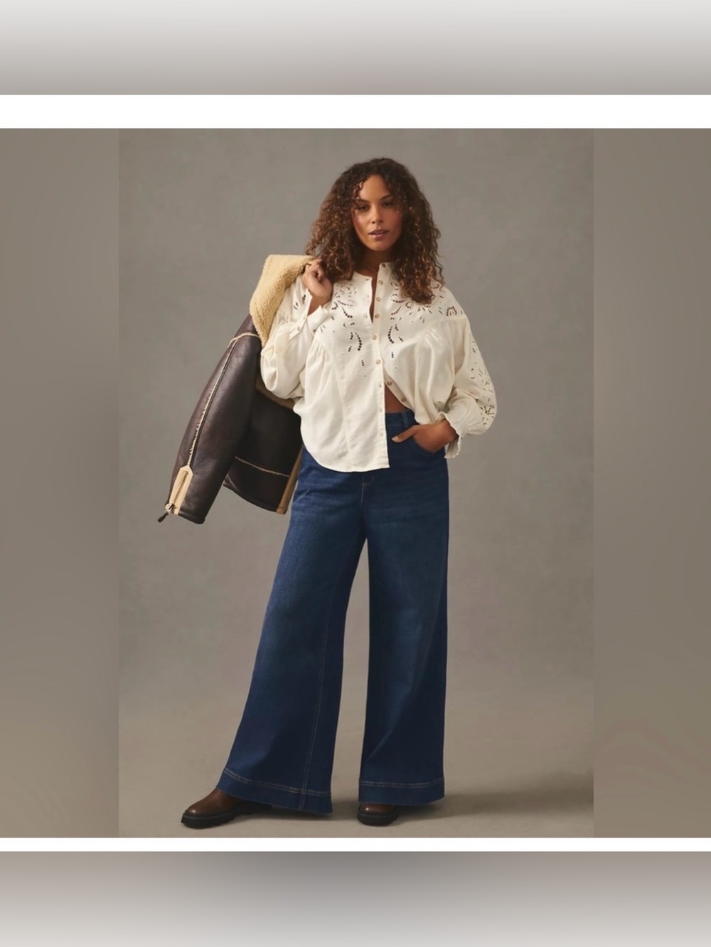 Anthropologie Pilcro Structured Eyelet Blouse Cream Button-Front Shirt Size S - Picture 16 of 17